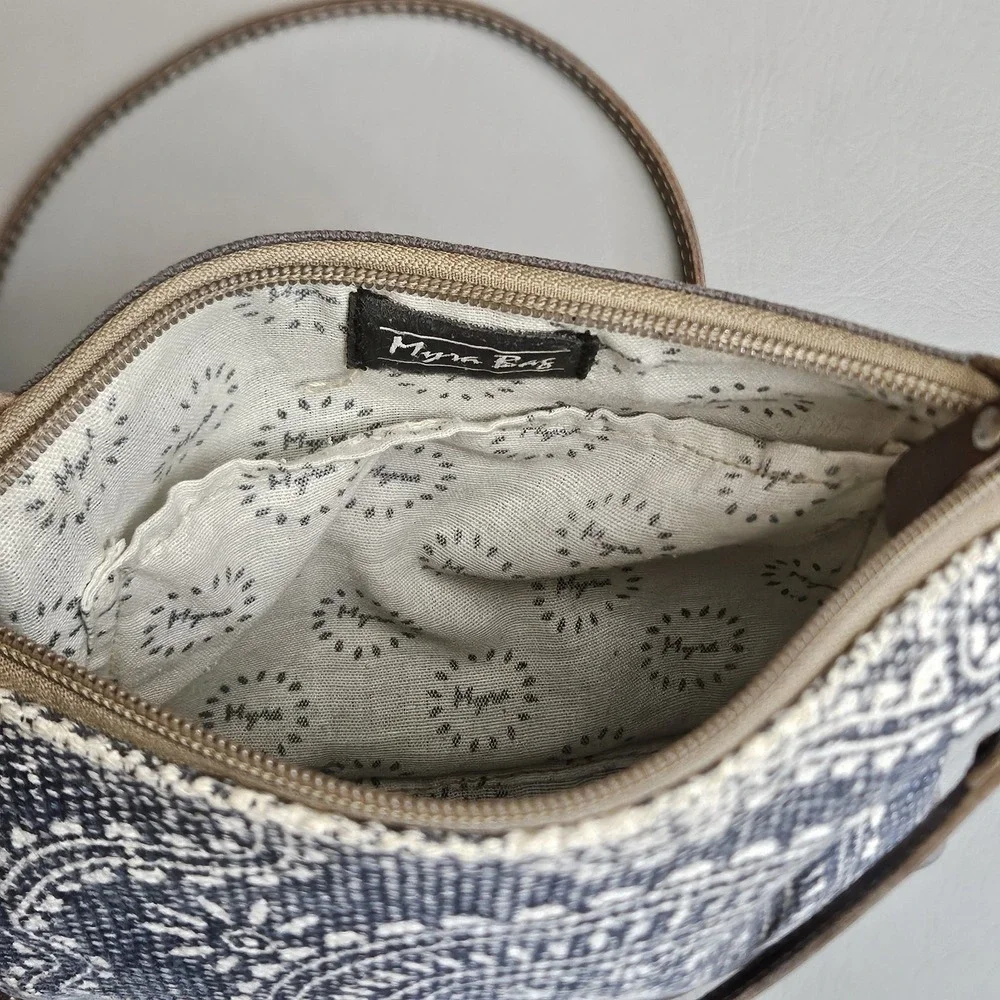 Myra Bag Sapphire‎ Gray Canvas Leather Crossbody Wristlet Strap Boho